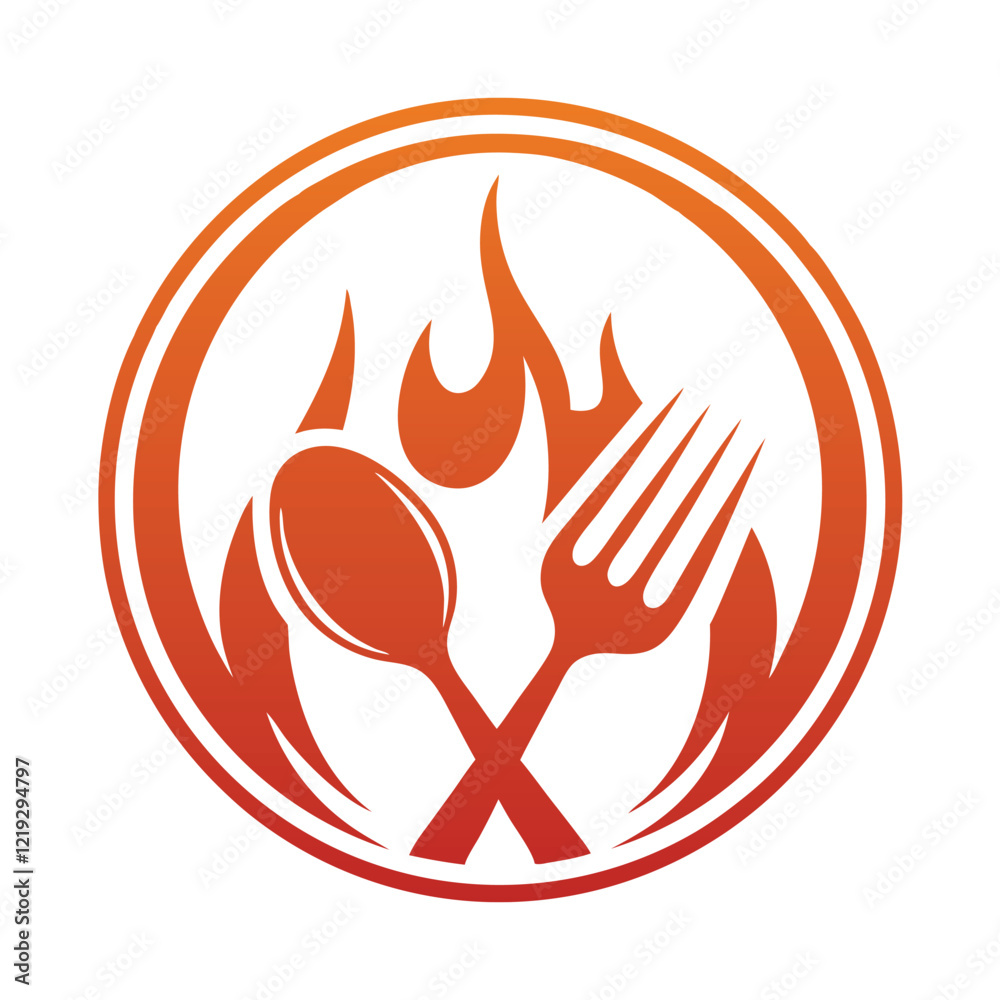Flame and Cutlery Vector Logo Design Flame and Cutlery Vector Logo Design