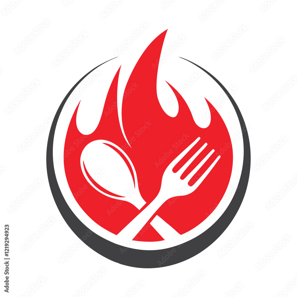 Flame and Cutlery Vector Logo Design Flame and Cutlery Vector Logo Design