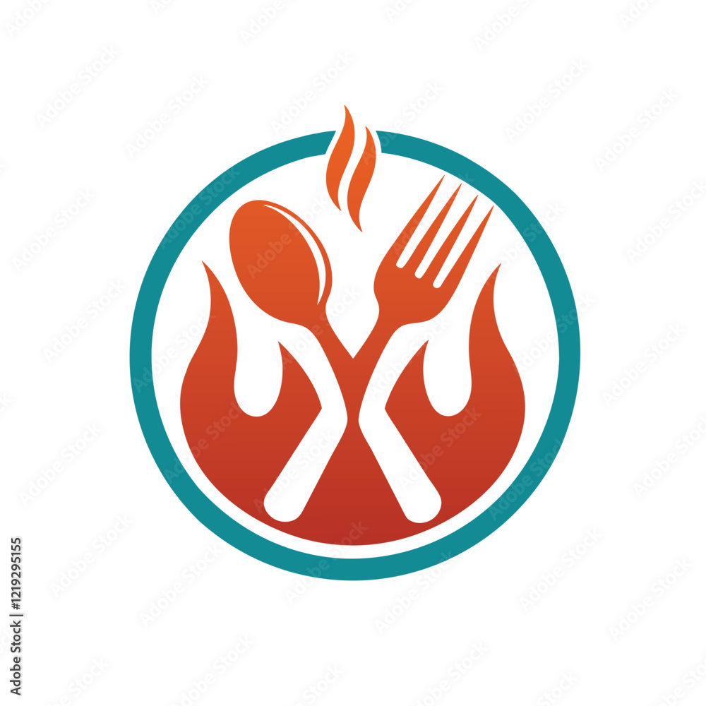 Flame and Cutlery Vector Logo Design Flame and Cutlery Vector Logo Design