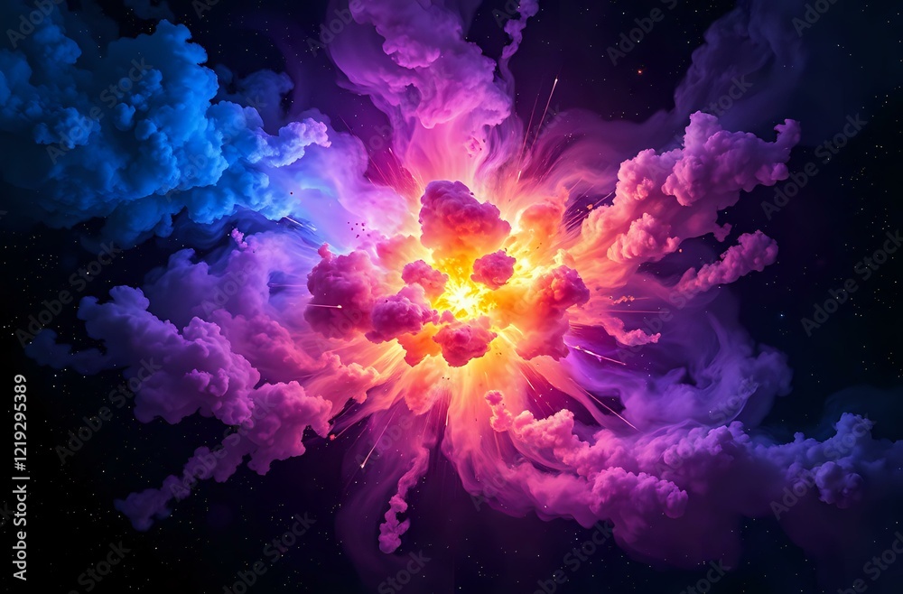 Cosmic Explosion: Vibrant Stellar Blast in Deep Space Cosmic Explosion: Vibrant Stellar Blast in Deep Space
