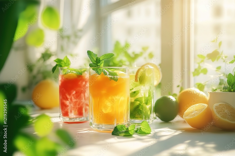 Fototapeta premium Refreshing Summer Cocktails by the Window