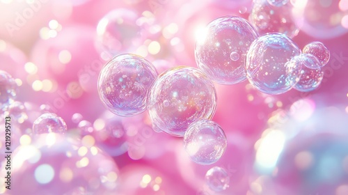 A close-up view of translucent pink bubbles of varying sizes,