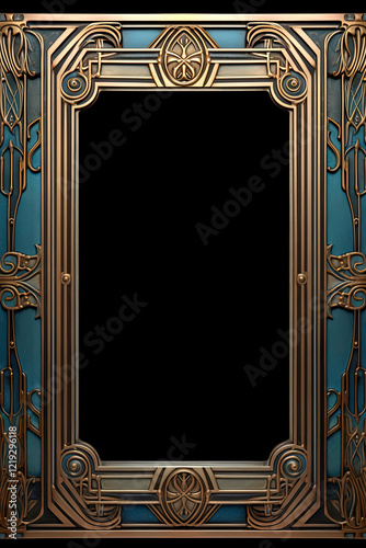 Golden art deco frame with ornament. Retro golden art deco or art nouveu frame in roaring 20s style. Generated AI. photo