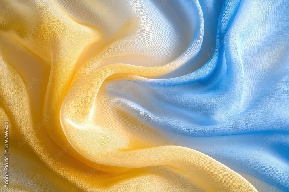 Fototapeta premium Soft Flowing Waves of Yellow and Blue Fabric