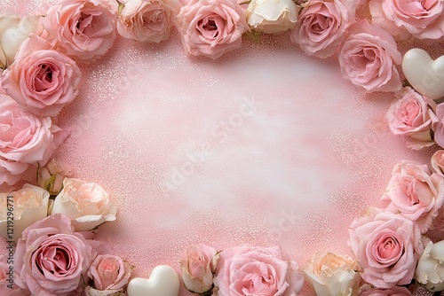 Delicate Pink Roses Frame a Romantic Background