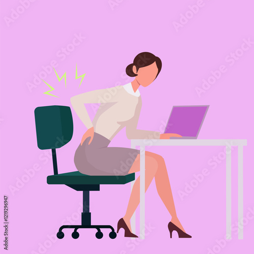 Bussiness woman Using Laptop Suffering From Lower Backpain