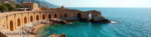 Ancient rotunda in Avola, Sicily with Mediterranean sea, marmo, luce naturale