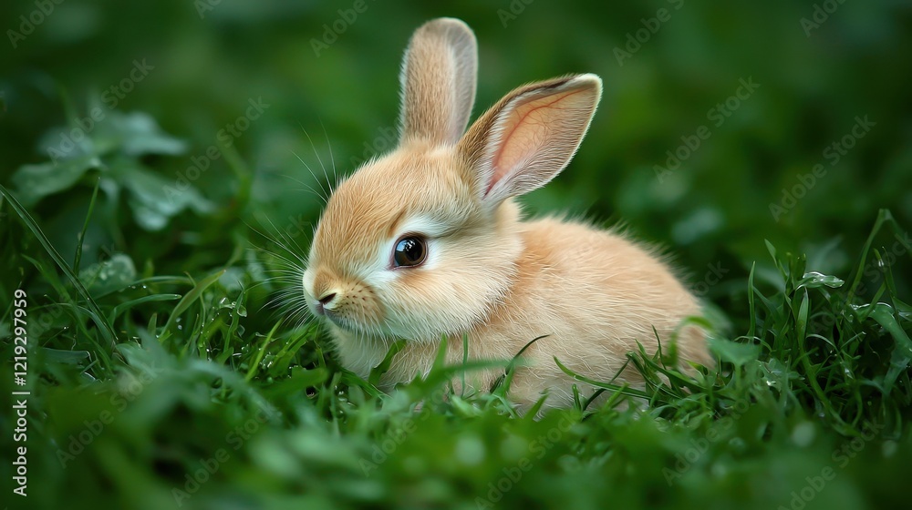 A baby rabbit sitting in a grassy meadow, with its big ears standing tall, A baby rabbit sitting in a grassy meadow, with its big ears standing tall,