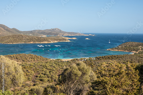 Obraz na płótnie Aerial view of the Malfatano Gulf in the south of Sardinia with many beautiful beaches and blue and turquoise water w salonie