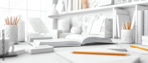 A detailed 3D rendering of a creative white education sketch photo