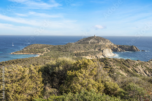 Obraz na płótnie Aerial view of the Malfatano Gulf in the south of Sardinia with many beautiful beaches and blue and turquoise water w salonie