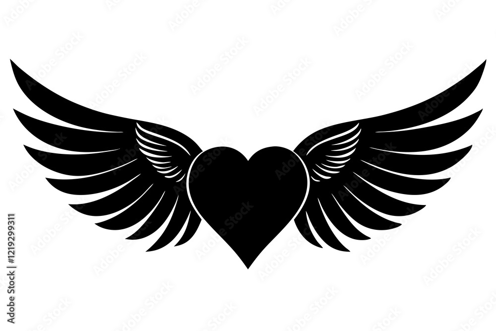 heart with wings silhouette vector heart with wings silhouette vector