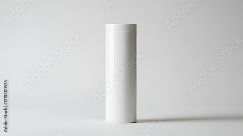 Sleek white cylindrical container on a minimalist background. Perfect for product mockups or clean design projects.