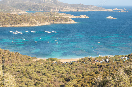 Obraz na płótnie Aerial view of the Malfatano Gulf in the south of Sardinia with many beautiful beaches and blue and turquoise water w salonie