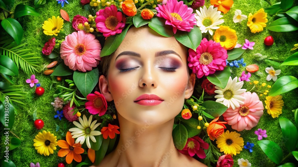 Relaxed Woman Enjoying Luxurious Spa Treatment with Flowers Relaxed Woman Enjoying Luxurious Spa Treatment with Flowers