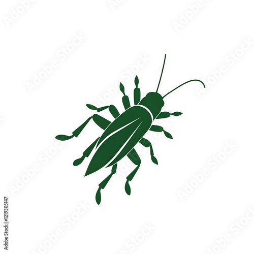 A stylized vector clipart logo of a grasshopper with bold outlines and a vibrant green body