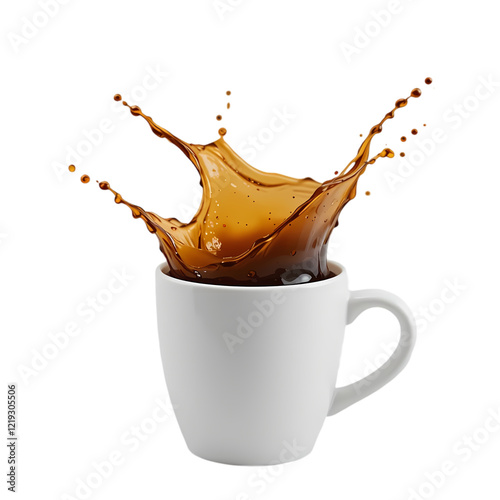 Splashing Coffee in White Mug Dark Background Coffee Drink Beverage Caffeine Energy Hot Brown cup   