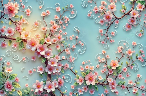 Blooming Serenity: Delicate Pink Flowers on Brown Branches