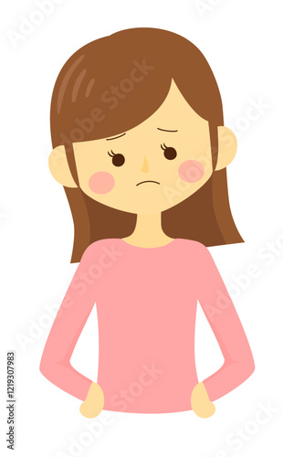 シンプルで可愛い困っている女性の上半身のイラスト
