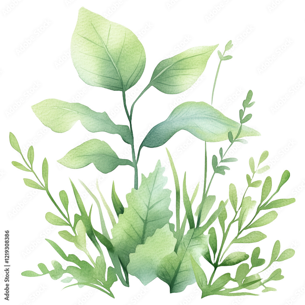 Obraz premium simple watercolor illustration of A Mizuna, on the edge of it, against a white background. 