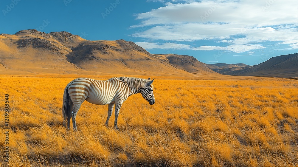 Naklejka premium A natural setting featuring a Quagga grazing on open grasslands