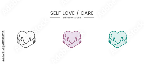 Care, generous and sympathize icon set in thin line style. Self love vector illustration