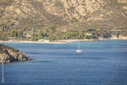 Obraz na płótnie Aerial view of the Malfatano Gulf in the south of Sardinia with many beautiful beaches and blue and turquoise water w salonie