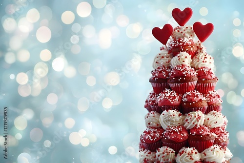 Festive Red and White Cupcake Tower for Valentine s Day or Anniversary Celebration photo