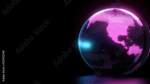 A glowing blue planet with a purple swirl around it. The planet is surrounded by a purple light that is scattered around it