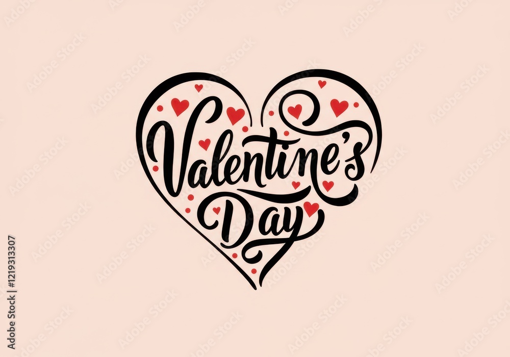 Valentine's Day greeting card, elegant calligraphy, stylized heart shape, black and red typography, minimalist design, pale pink background Valentine's Day greeting card, elegant calligraphy, stylized heart shape, black and red typography, minimalist design, pale pink background