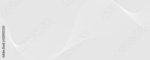 Abstract white wave dynamic curve lines on gray background. Energy technology concept modern backdrop design for business, presentation, banner.