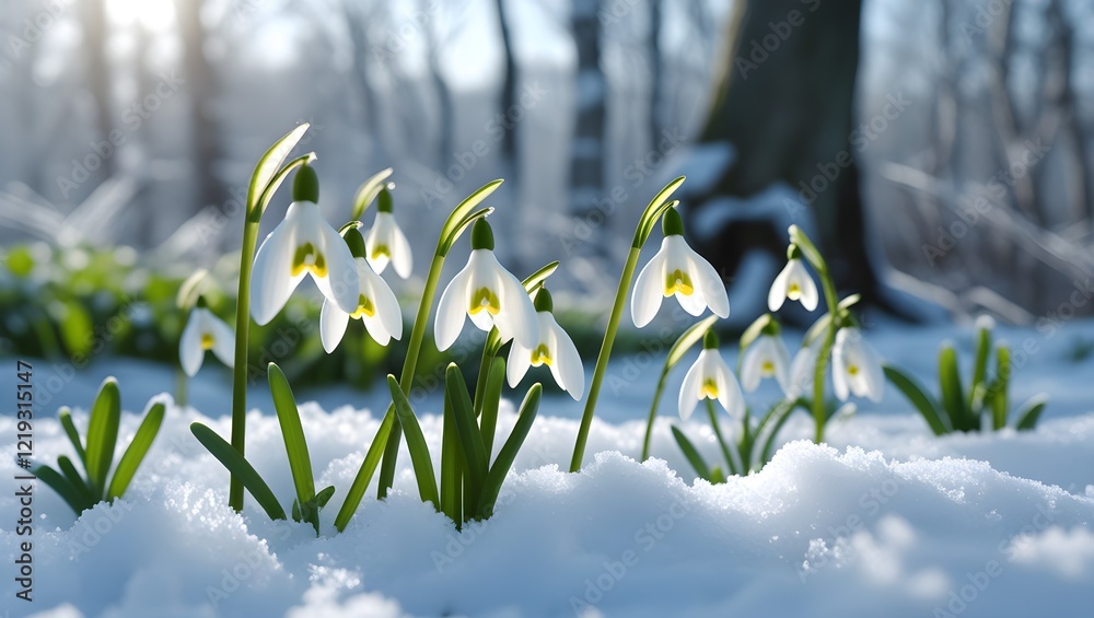 Obraz premium spring snowdrops in snow