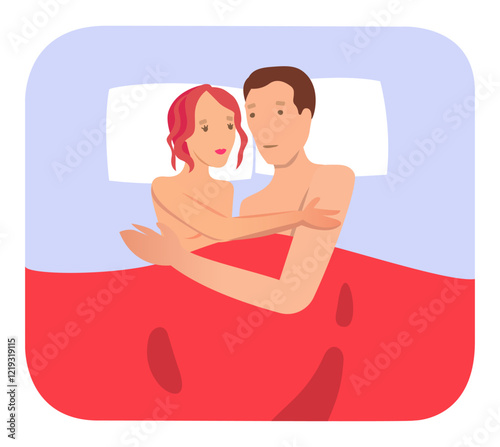 Young couple in bed hugging each other