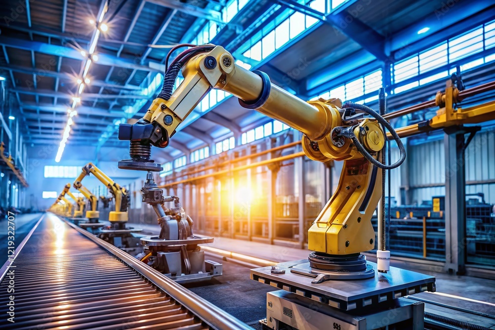 Robotic Arm in Low-Light Factory: Automation & Industrial Technology Robotic Arm in Low-Light Factory: Automation & Industrial Technology