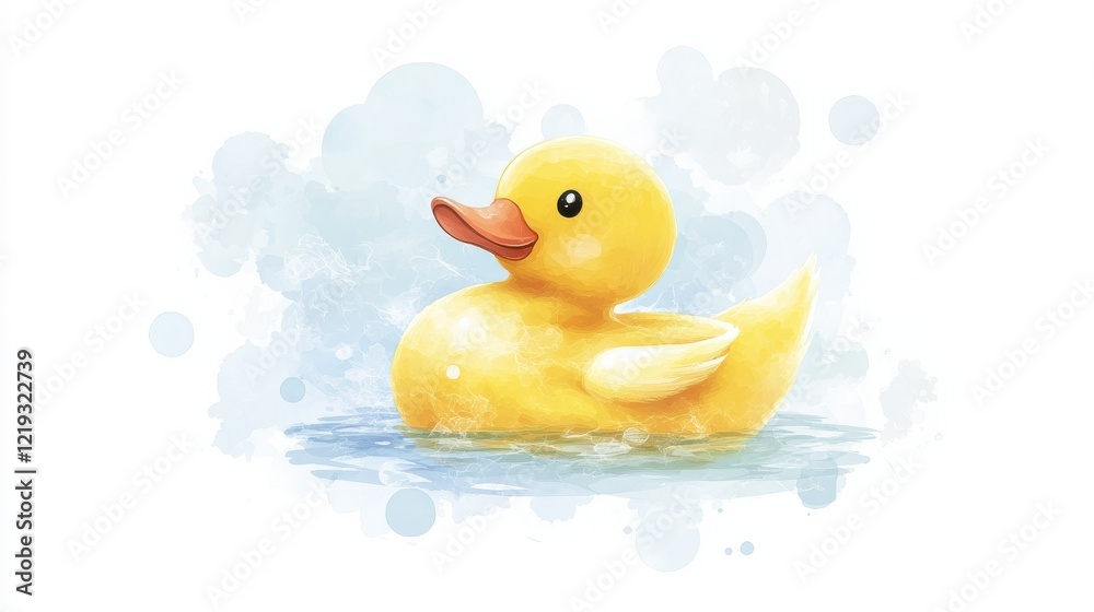 Rubber duck illustration, flat design, side view, playful baby shower theme, water color, colored pastel Rubber duck illustration, flat design, side view, playful baby shower theme, water color, colored pastel