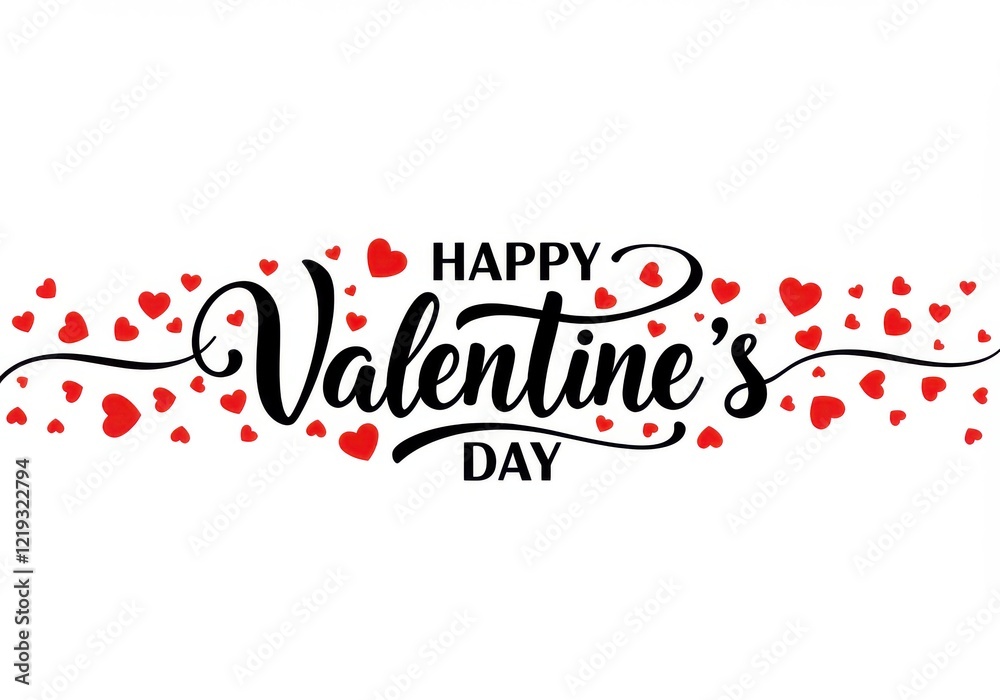 Valentine's Day greeting card design, elegant black calligraphy text, white background, red heart decorations Valentine's Day greeting card design, elegant black calligraphy text, white background, red heart decorations