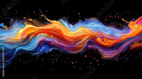 Abstract swirl of vibrant colors, featuring shades of yellow, orange, red, blue, and purple.