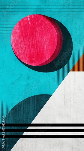 Playful risograph background, bold turquoise and pink grainy gradients, exaggerated geometric shapes layered for a vintage vibe photo