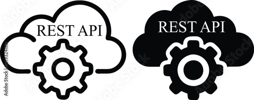 Rest APi outline and flat icon vector set, Digital algorithm code symbol of technology software programming for website and app.