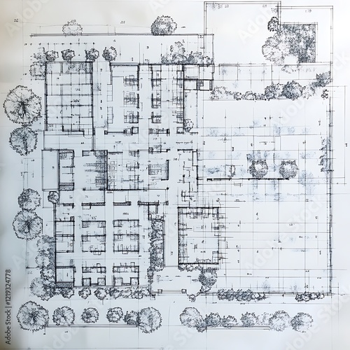Modern architecture blueprint with landscape planning and detailed construction site mapping
