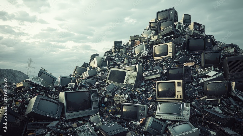 E-waste Mountain with A Pile of Obsolete Electronics E-waste Mountain with A Pile of Obsolete Electronics