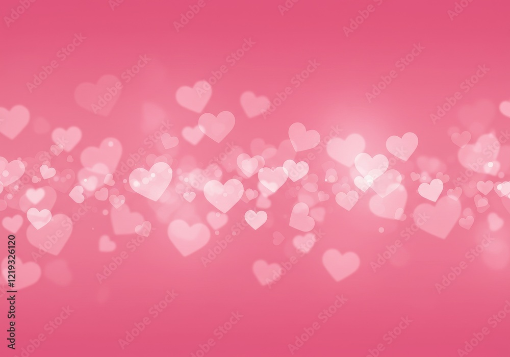 Pink heart background, Valentine's Day theme, soft focus, romantic, pastel colors, floating hearts, dreamy atmosphere