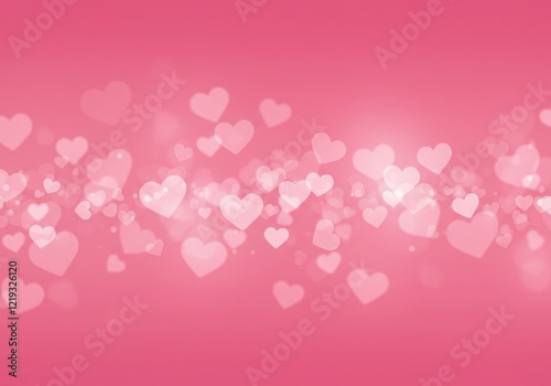 Pink heart background, Valentine's Day theme, soft focus, romantic, pastel colors, floating hearts, dreamy atmosphere
