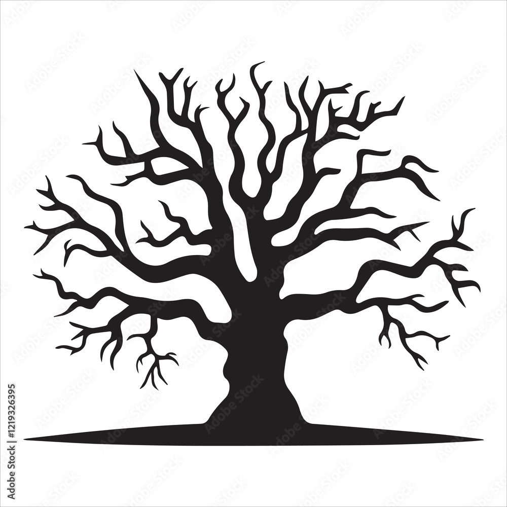 Elegant Vector Silhouette of a Bare, Majestic Tree Elegant Vector Silhouette of a Bare, Majestic Tree