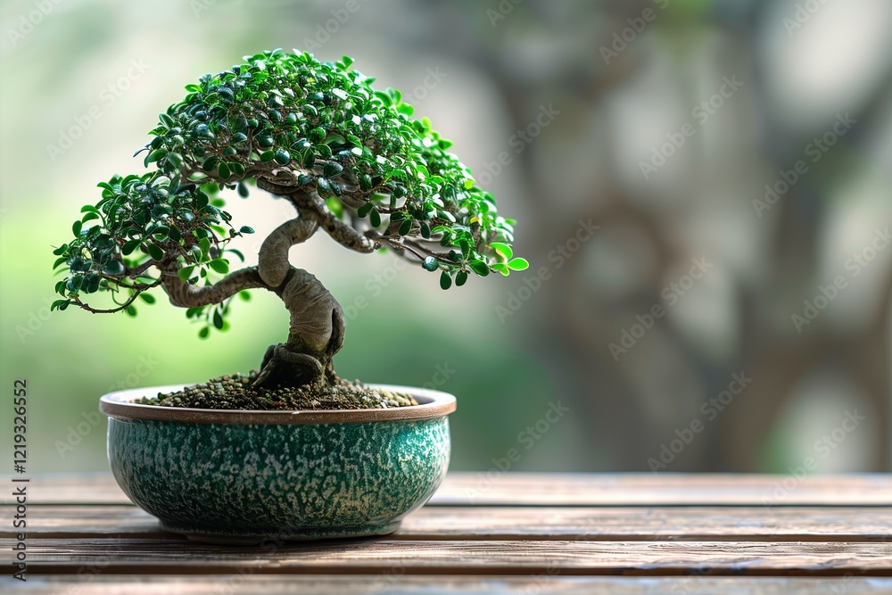 A beautifully styled bonsai tree in a decorative pot, showcasing vibrant green leaves. A beautifully styled bonsai tree in a decorative pot, showcasing vibrant green leaves.
