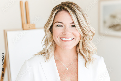A woman with blonde hair and a necklace is smiling for the camera Free Download A woman with blonde hair and a necklace is smiling for the camera - GFXLoad