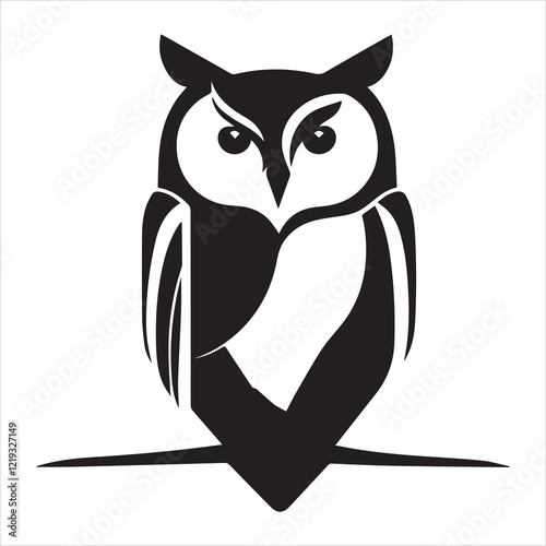 Stylish black and white vector owl graphic design. photo