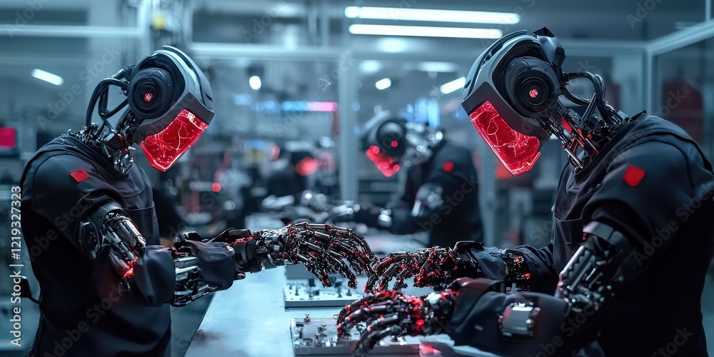 Robotic arms assembling delicate components in a medical device manufacturing plant Robotic arms assembling delicate components in a medical device manufacturing plant
