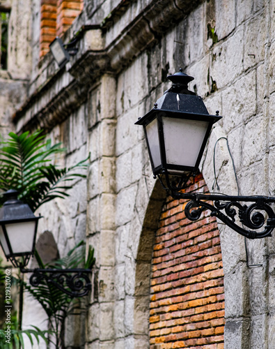 Post lamps in the walls of Intramuros Manila.