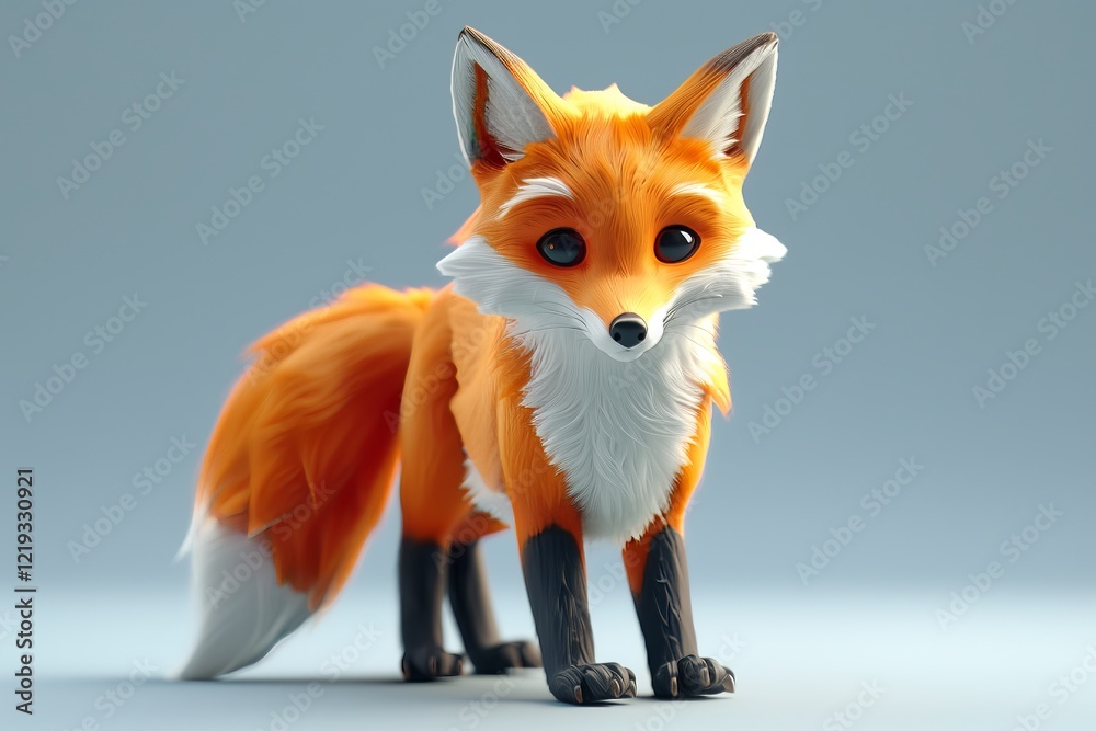 Fototapeta premium A cute, cartoon-style fox with vibrant orange fur and big expressive eyes.